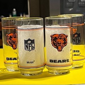 4 Chicago Bears Mobil Vintage Drinking Glasses NFL